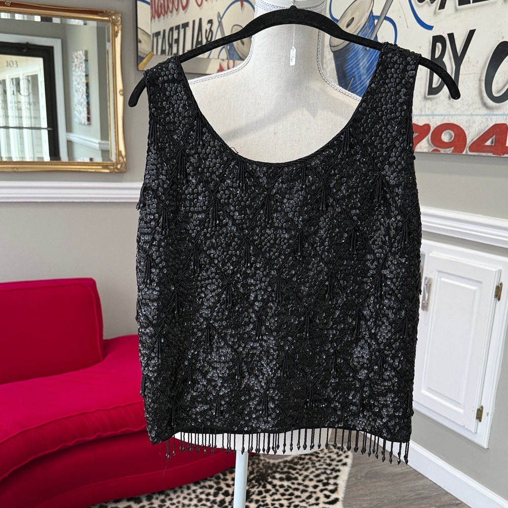 VINTAGE Black Beaded Women's Top